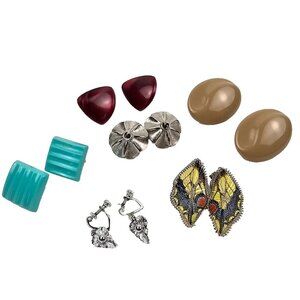 Vintage Earrings Lot Clip On Costume Jewelry Butterfly Wings 80s Boho Dangle Mix